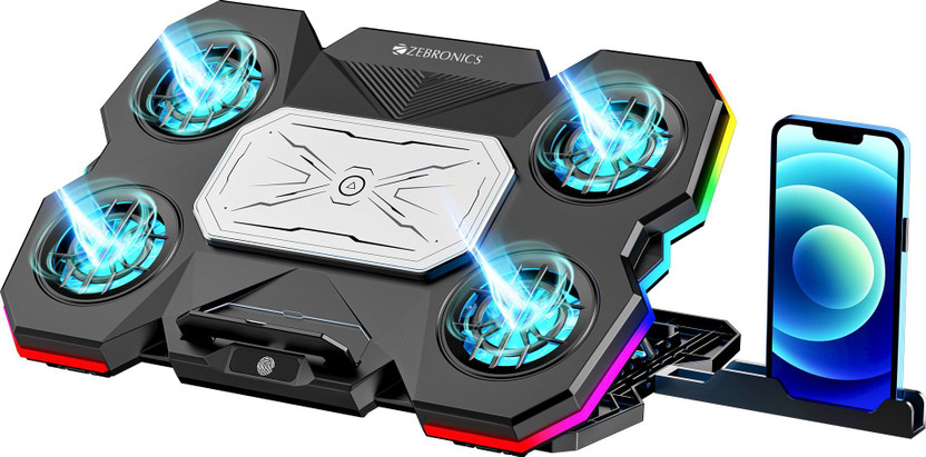 ZEBRONICS NTC2000, 10 RGB, Support upto 17 inch Laptop, 5 Fans, Detachable Mobile Holder 5 Fan Ergonomic Cooling Pad with Adjustable Height(Black)