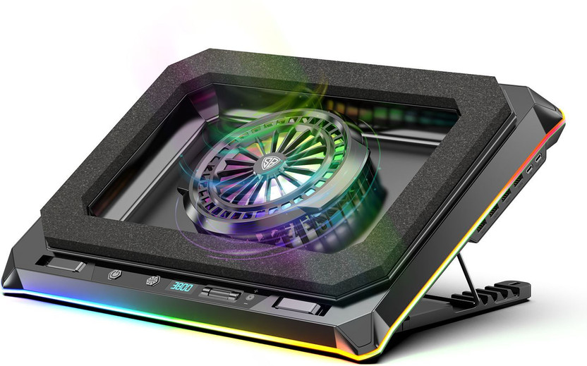 SpinBot AirFlow X50 |11 RGB Effect|3800RPM|Magnetic Foam Cushion|2 Type C & 4 USB Hub| 1 Fan Ergonomic Cooling Pad with Adjustable Height(Black)