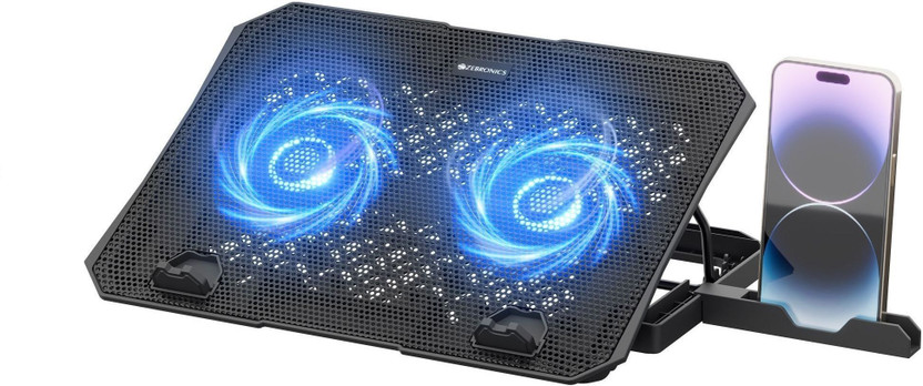 ZEBRONICS NC3500 with Blue LED, 2-Fan Ergonomic Cooling Pad, with Adjustable Height 2 Fan Ergonomic Cooling Pad with Adjustable Height(Black)