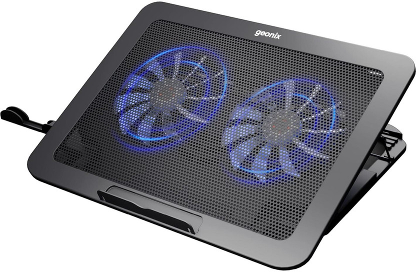 GEONIX GXLCP02FM 2 Fan Ergonomic Cooling Pad with Adjustable Height(Black & Blue)