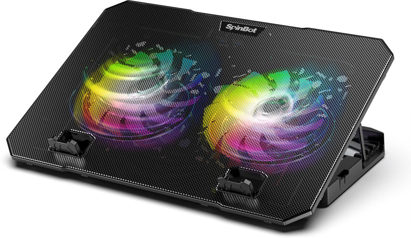 SpinBot AirFlow X10 |2 Fans|RGB Lights|Speed Slider|Metal Body| 2 Fan Ergonomic Cooling Pad with Adjustable Height(Black)