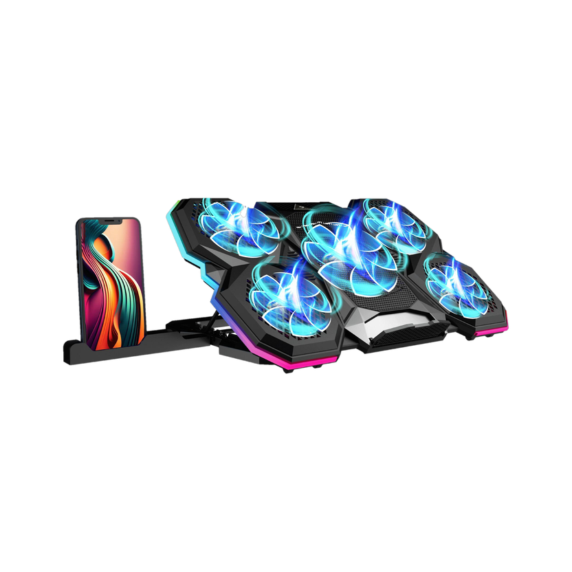 ZEBRONICS NC8000 upto 17 inch, 5 Fans, Speed Control, 10 RGB Modes, Mobile Holder 5 Fan Ergonomic Cooling Pad with Adjustable Height(Black)