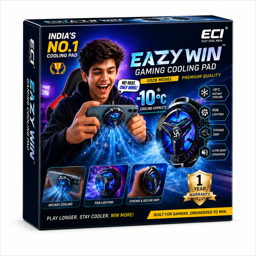Eci Eazy Win Gaming Cooling Pad for Mobile Phone, RGB Light,Aluminum Alloy Radiator 3 Fan Ergonomic Cooling Pad with Adjustable Height(Black, Type&C USB, High&Speed Fan)