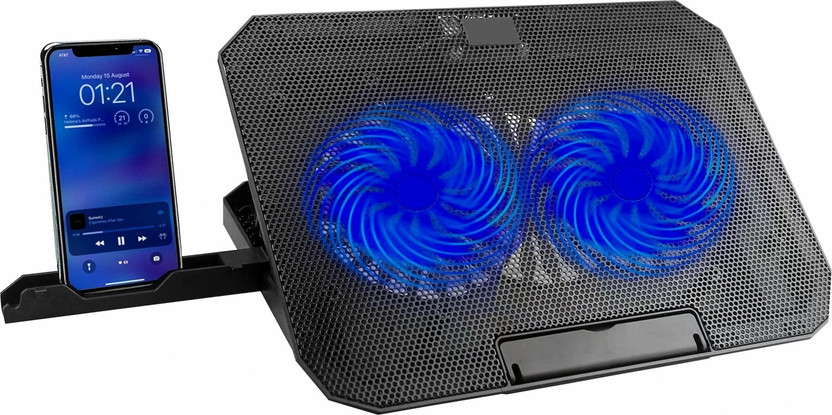 Hold up Laptop Cooling Pad With Mobile Stand,BlueLED 2 Fan,2 USB Port,Ergonomic Pad 1 Fan Ergonomic Cooling Pad with Adjustable Height(Black)