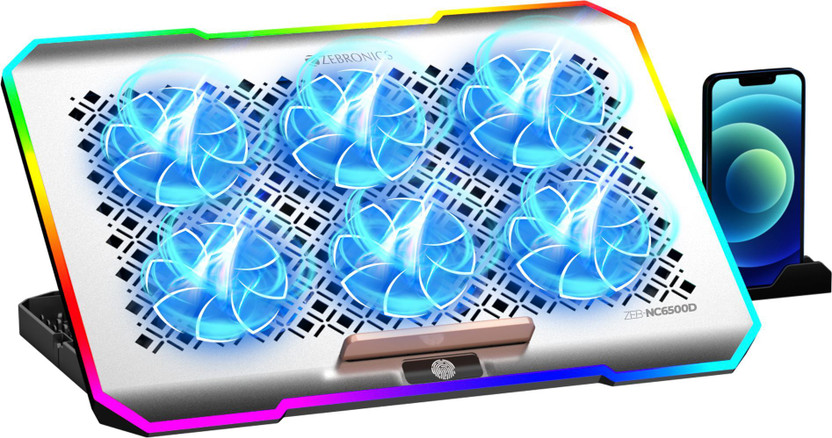 ZEBRONICS NC6500D support upto 17 inch Laptops, Detachable Mobile Holder, USB Ports 6 Fan Cooling Pad(Silver)