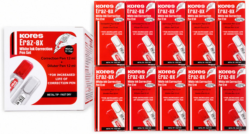 KORES Eraz-EX 12 ml 0.7 mm Correction Pen(Set of 10, White)