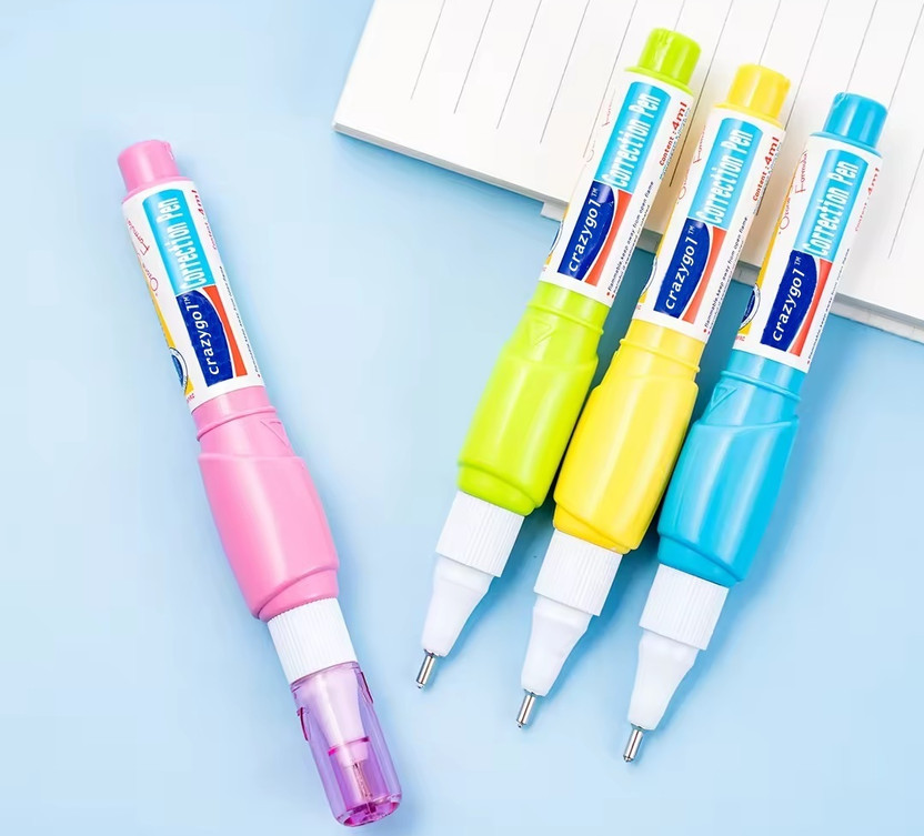 CRAZYGOL Best Quality Multi Purpose Quick Dry Pen Tape White Custom Correction Pen 6 ml 6 mm Correction Pen(Set of 4, White)