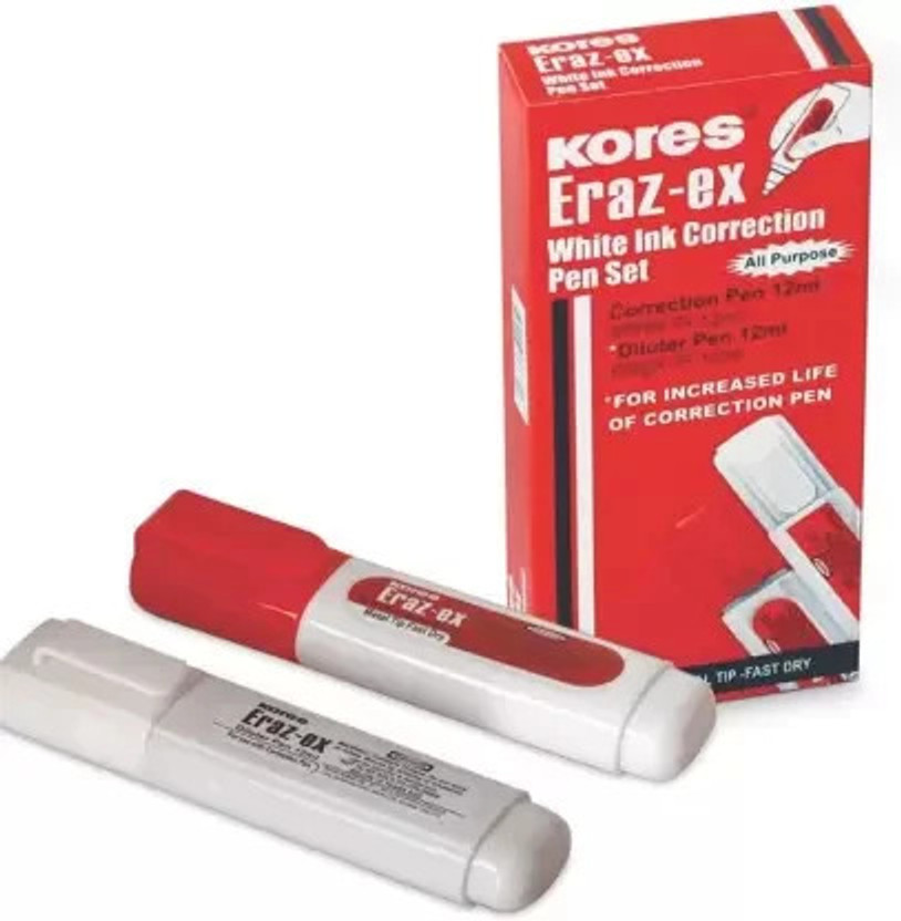 SUNRISE TRADING Kores Eraz ex 12 ml 7 mm Correction Pen with Diluter(Set of 2, White)