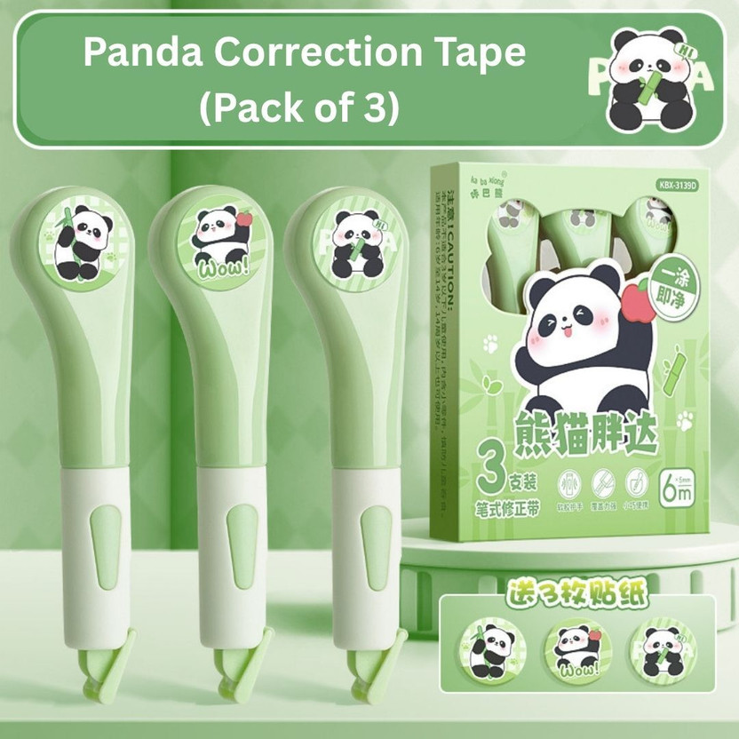 HS ENTERPRISE Panda Series 5 mm pen-type correction tape(Set of 3, light green with white)