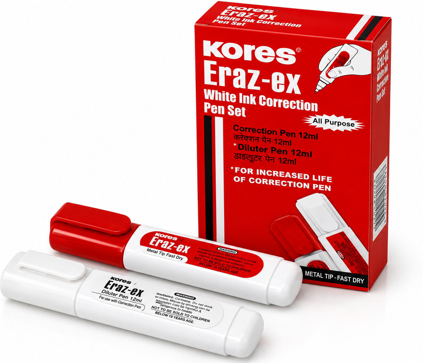 KORES Eraz-ex 12 ml 0.7 mm Correction Pen(Set of 2, White)