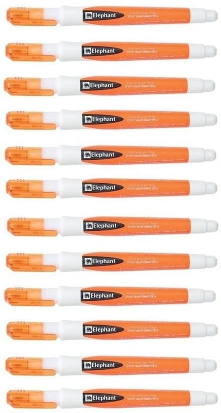 ELEPHANT Correction Pen with 0.68mm Fine metal Tip | Matte White Easy Squeeze Barrel 7 ml 0.68 mm Correction Fluid Pen(Set of 12, White)