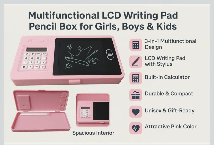 OKU one Kids LCD Writing Tablet with Calculator Pen Case Digital Drawing Pad Boys/Girls 0 ml 50.8 mm Return Gift(Set of 8, Pink)