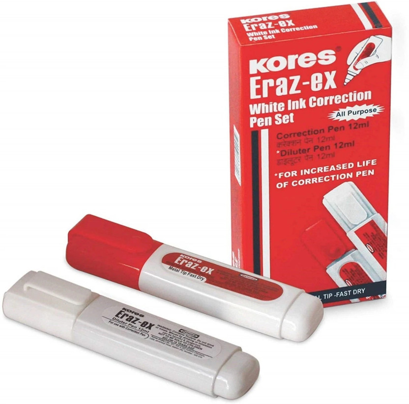 SUNRISE TRADING Kores Eraz ex 12 ml 7 mm Correction Pen with Diluter(Set of 2, White, Red)