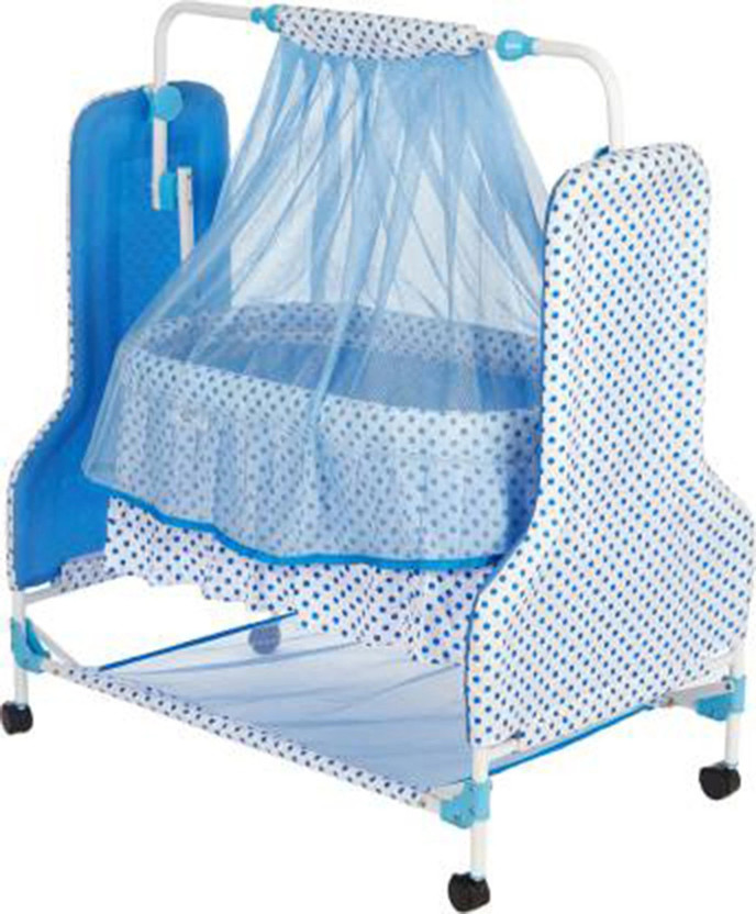 Fun Baby New Born Baby Swing Baby Cradle Baby Crib Baby Jhula with Mattress Pillow Adjustable Height and Mosquito Net Bassinet(Blue)