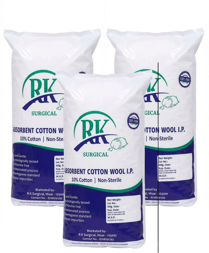 krishna surgical Absorbent Cotton Roll Pack-3 Medical Grade | Beauty & First Aid Use(500gm)(3 Units)