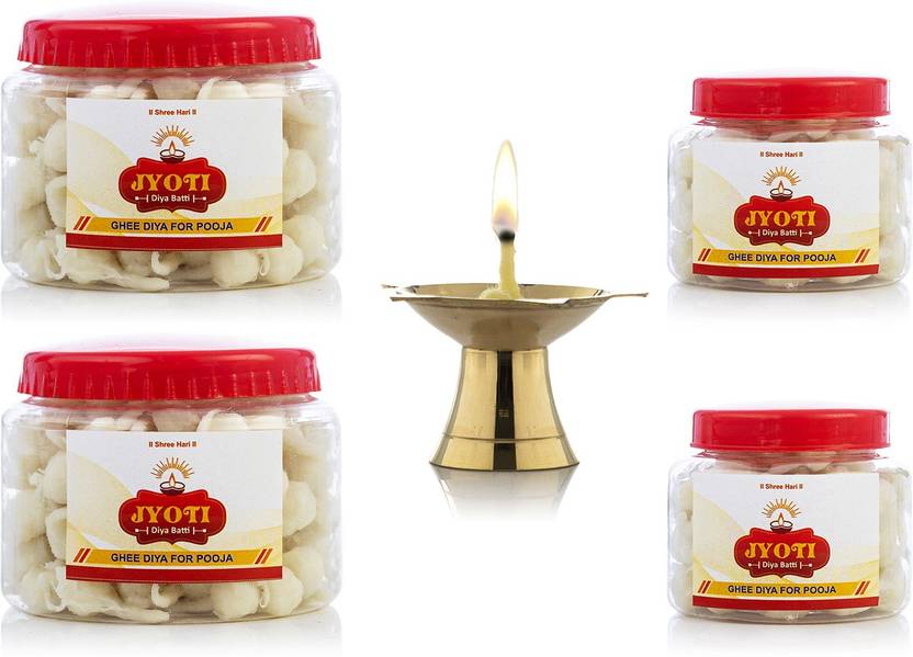Jyoti Ghee Diya Batti PACK OF 4 X 120 (360 Pieces) WITH GOLDEN BRASS