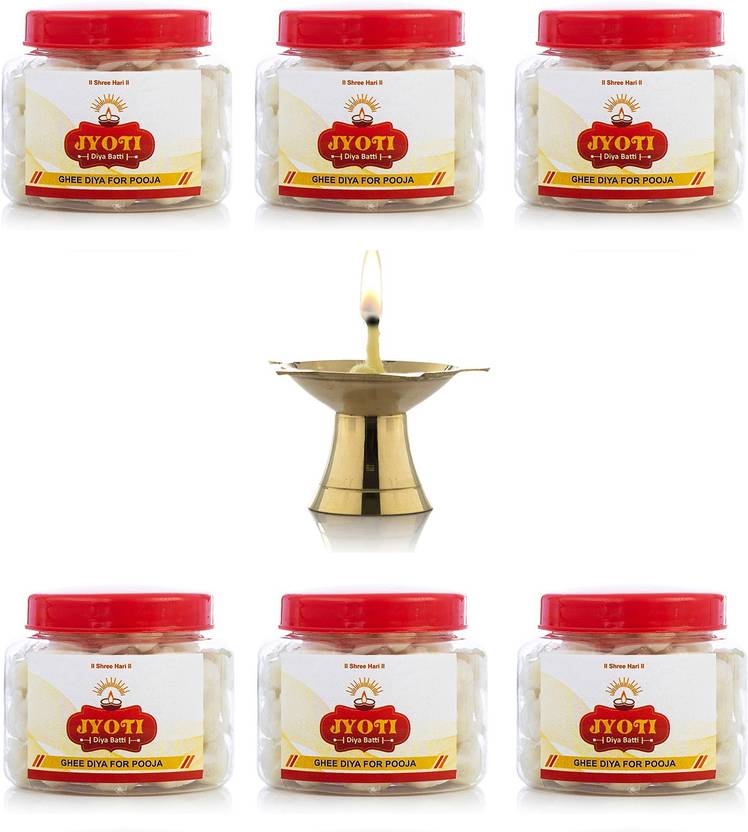 Jyoti Ghee Diya Batti PACK OF 6 X 60 (360 Pieces) WITH GOLDEN BRASS