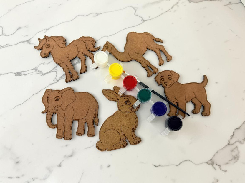 Bachpania Wooden Animal Craft Kit Kids Painting Creative Learning Wooden for family game(Multicolor)