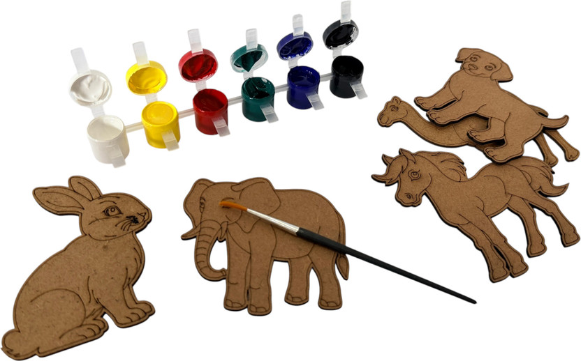 Bachpania Wooden Animal Art Activity Set Painting Craft Kit Wooden for kids, teens and(Multicolor)