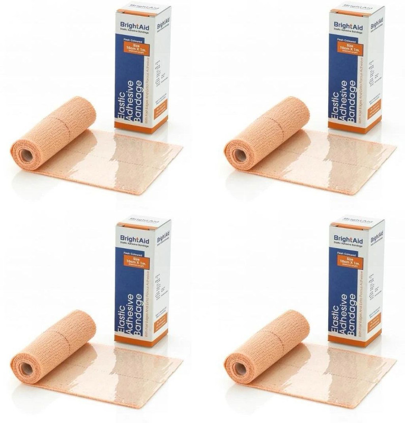 BRIGHT AID Elastic Adhesive Bandage (10cm*1mtr), Pack of 4 Crepe Bandage(10 cm)