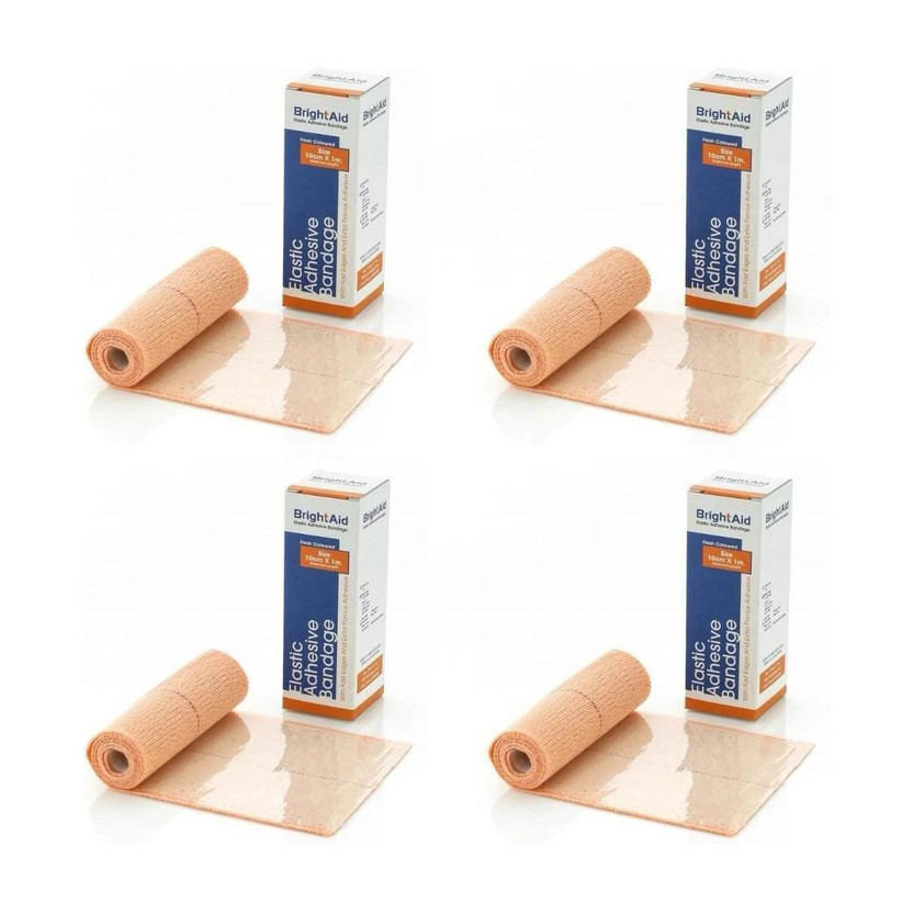 BRIGHT AID Elastic Adhesive Bandage (10cm*1mtr), Pack of 4 Crepe Bandage(10 cm)