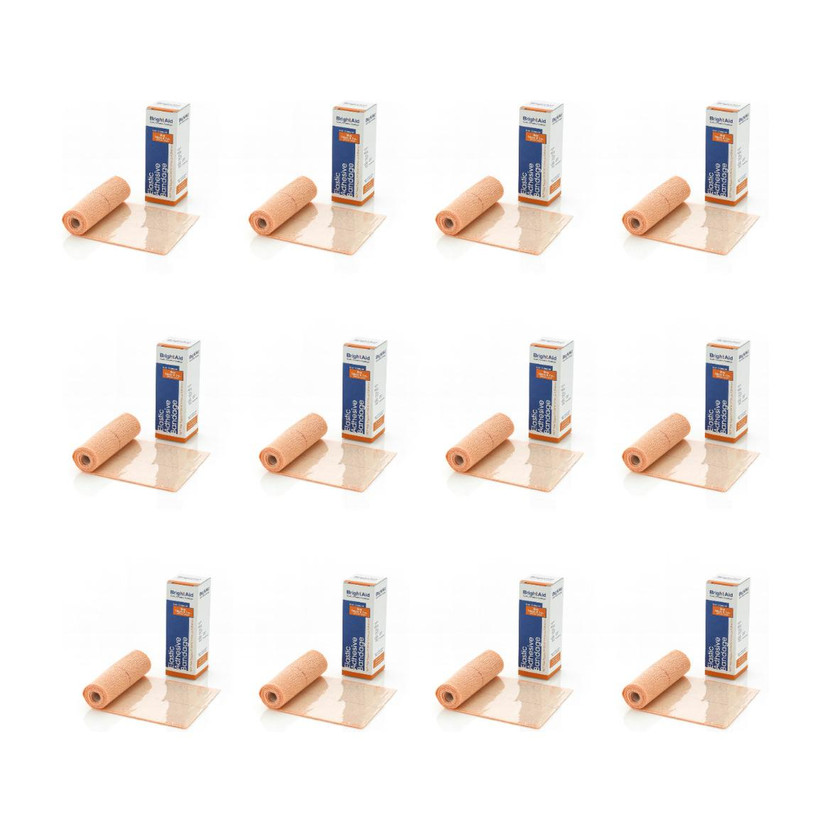 BRIGHT AID Elastic Adhesive Bandage (10cm*1mtr), Pack of 12 Crepe Bandage(10 cm)