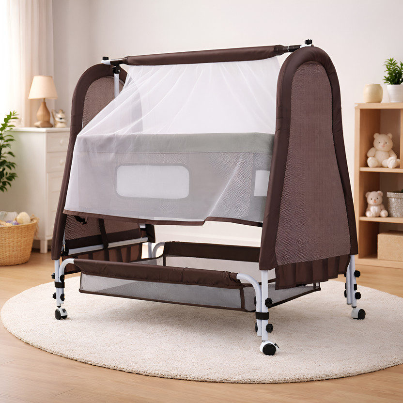 Pandaoriginals Jumbo Basket Soft Cushion Baby Cradle Paalna Jhula Swing Mosquito Net SWING LOCK(Brown, White)