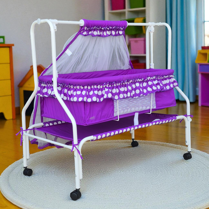 KIDDERY Ares Baby Cradle | Swing & Mosquito Net Newborn Crib Comfortable Bed for Babies(Purple)