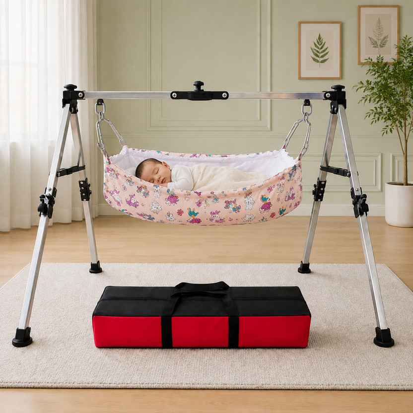HAMRU BABY CARE Stainless Steel NRI Folding Baby Cradle/Ghodiyu/Baby Jhula/Baby Parna Hammock1PK(Multicolor)