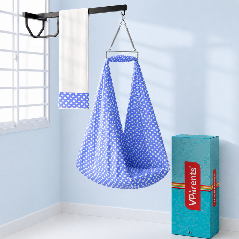 VParents Toddler Baby Swing Cradle with Mosquito Net Spring and metal window cradle hanger(Blue)