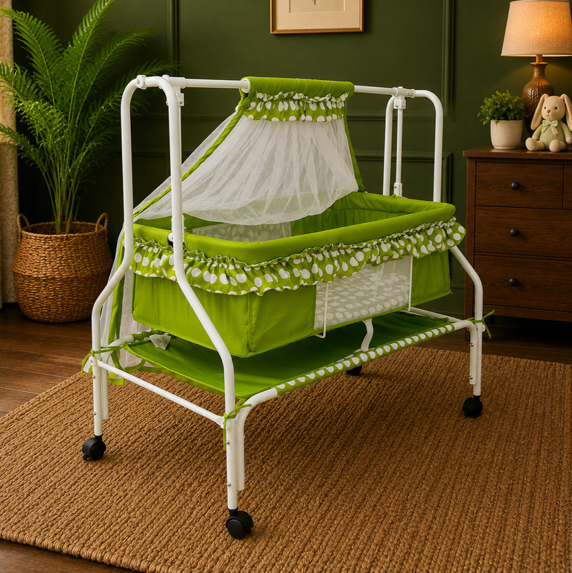 KIDDERY Ares Baby Cradle Swing & Mosquito Net Newborn Crib Comfortable Bed for Babies(Green)