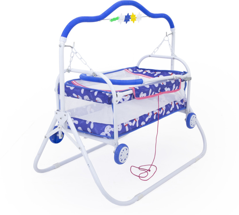 Smiley Bell New Born Baby Cradle, Baby jhula, Baby palna,Baby Bedding,Bassinet with Mosquito(Blue)