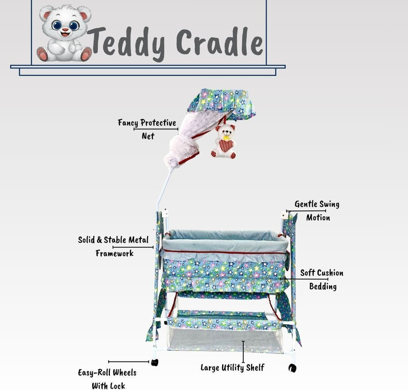 MS BABY GentleSwing Baby Sleeping Cradle With Metal Frame,(Grey)