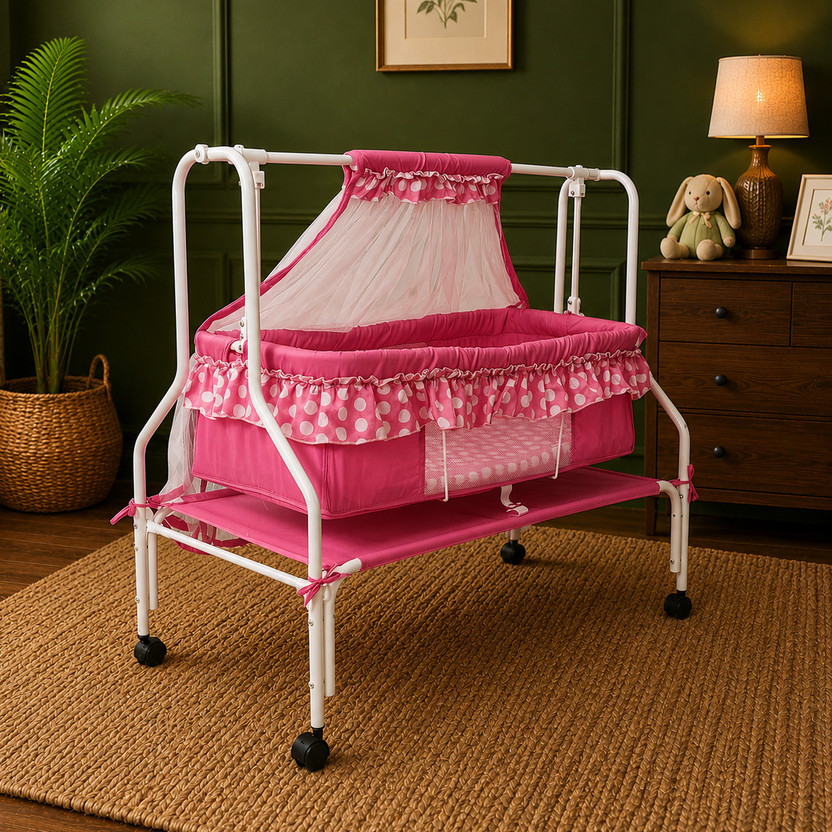 KIDDERY ARES PINK CRADLE BABY CRADLE CRADLE FOR INFANT(Pink)