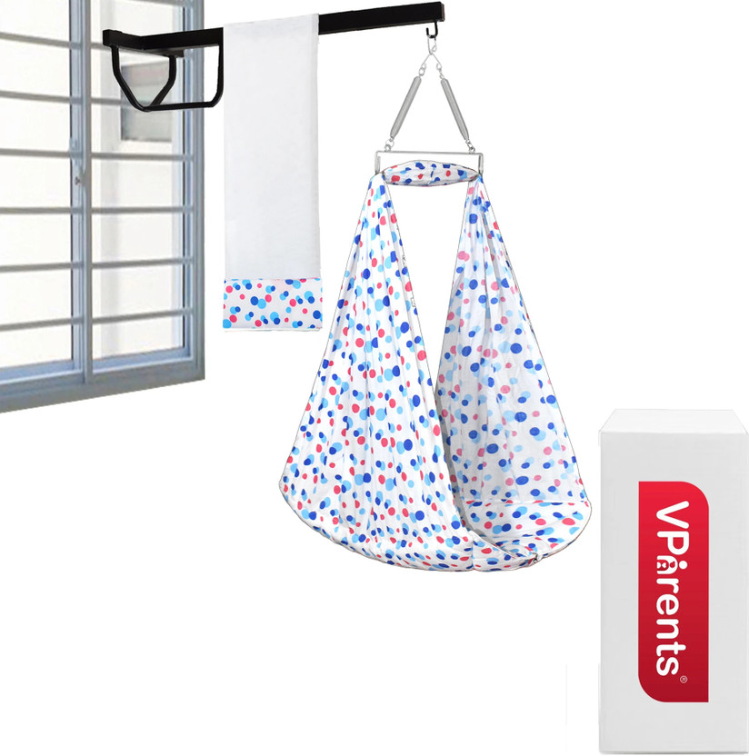 VParents Preemie Baby Swing Cradle with Mosquito Net Spring and metal window cradle hanger(Blue)