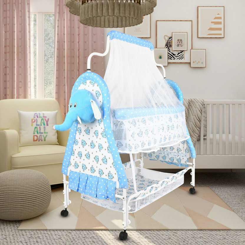 CREW4 Cradle for kids cradle for baby boy and girl Cradle With Swing & Mosquito Net(Blue)