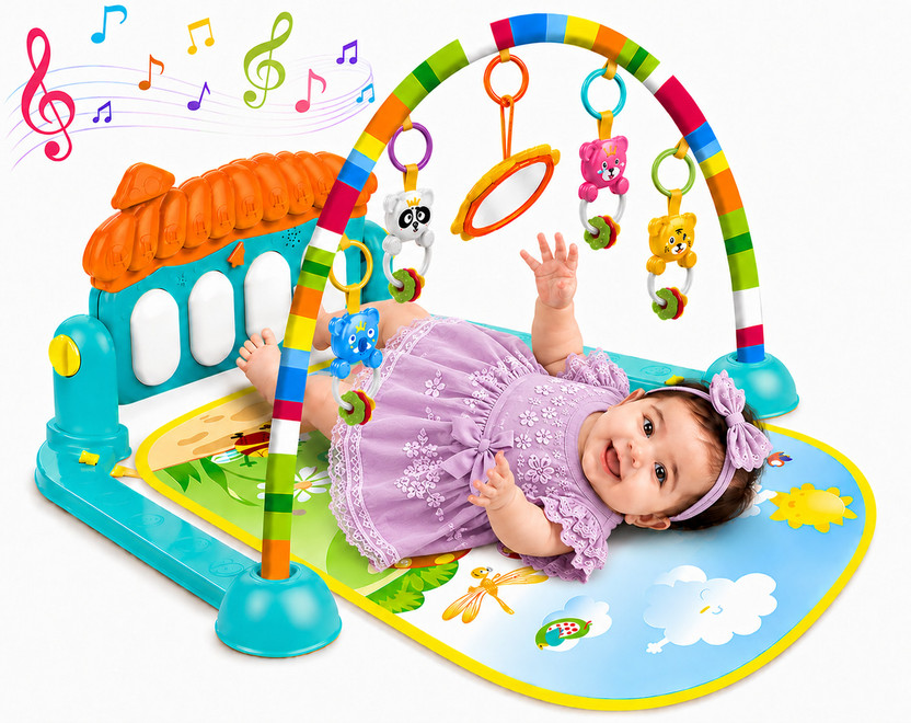 Learn With Fun Baby Play Mat Gym with Piano Fitness Rack Newborn Toys 0-18M(Multicolor)