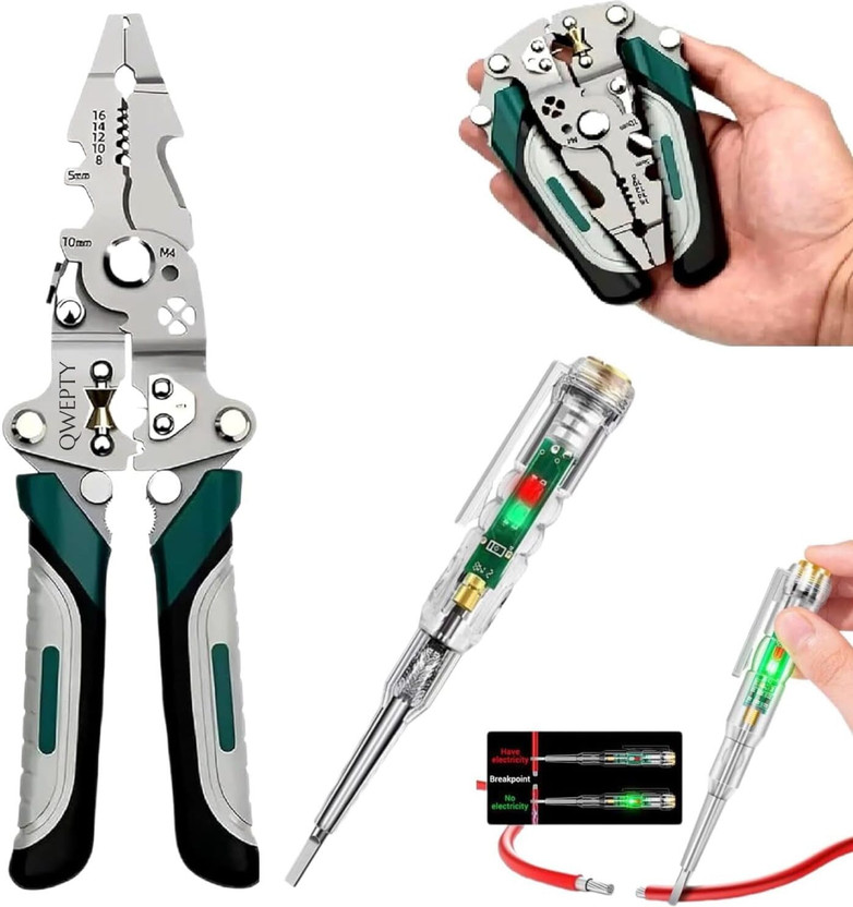 Szorviq 18 in 1 Foldable Wire Stripper Plier Multi-Function Electrician Tool and Tester Lineman Plier(Length : 8.26 inch)