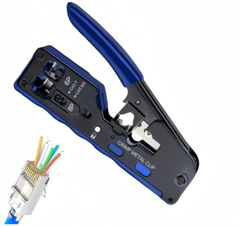 higadget Rj45 Crimper - higadget RJ45 Crimping Tool Pass Through for Cat7 Cat6A Cat6 Cat5e Cat5 - Manual Crimper