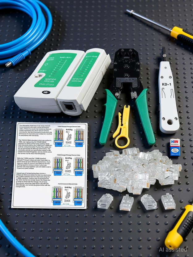 Inditrust Inditrust Lan Cable Tester, Ethernet Color Coding & 50 Pcs RJ45 Connector 3in1 Modular Crimping tool and Krone kd 1 tool with Batter 9v (Pack of 6) Manual Crimper - Flipkart Deal