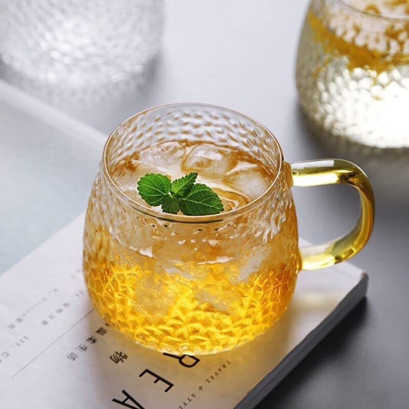 MPH ENTERPRISE Pack of 1 Borosilicate Glass Golden hendal mug , coffee & tea cup set, Premium Golden Handle Glass Coffee Mug(Gold, Cup)