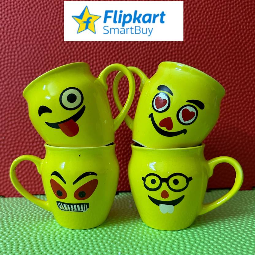 Flipkart SmartBuy Pack of 4 Ceramic Emojis Kulhad With handle Design