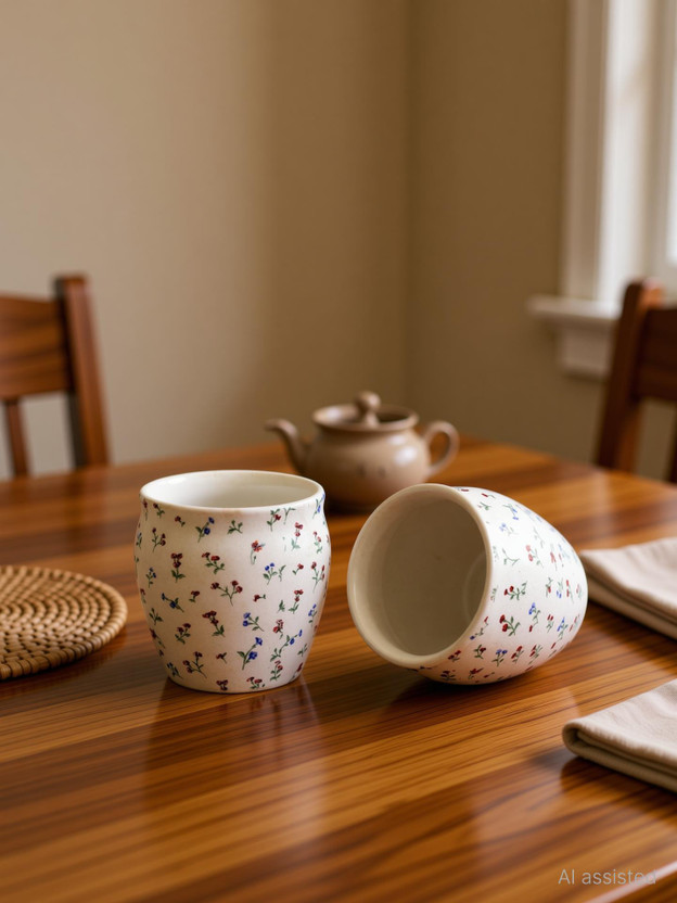 Crock Comforts Pack of 2 Stoneware, Ceramic Small Flower Chai Kullar/Kullad/Cup/Mug-Set of 2,Microwave & Dishwasher Safe,SF2(Multicolor, Cup Set)