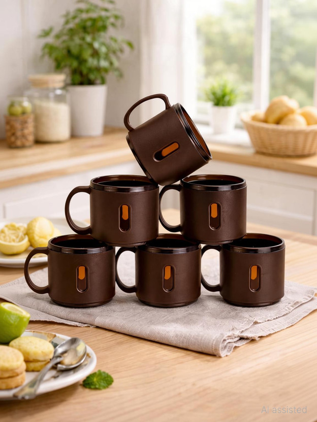 BELLERBIRD Pack of 6 Plastic Premium Quality Unbreakable Material Tea And Coffee Cup Mug Set(Brown, Cup Set)