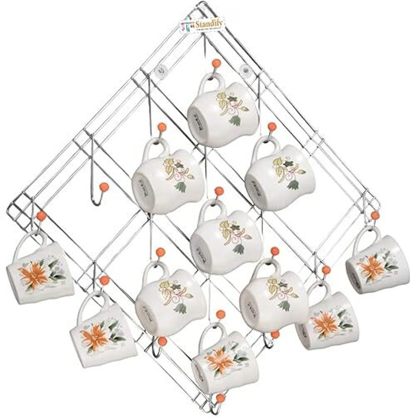 Standify Pack of 1 Stainless Steel Kite Shape Multipurpose Wall Hanger Mug Holder Key Holder Clothes Holder(Silver, Cup)