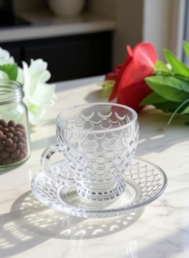 WHOLESALE BAY Pack of 12 Glass Glass Crystal Clear Bubble Glass Tea & Coffey Cup(Clear, Cup and Saucer Set)