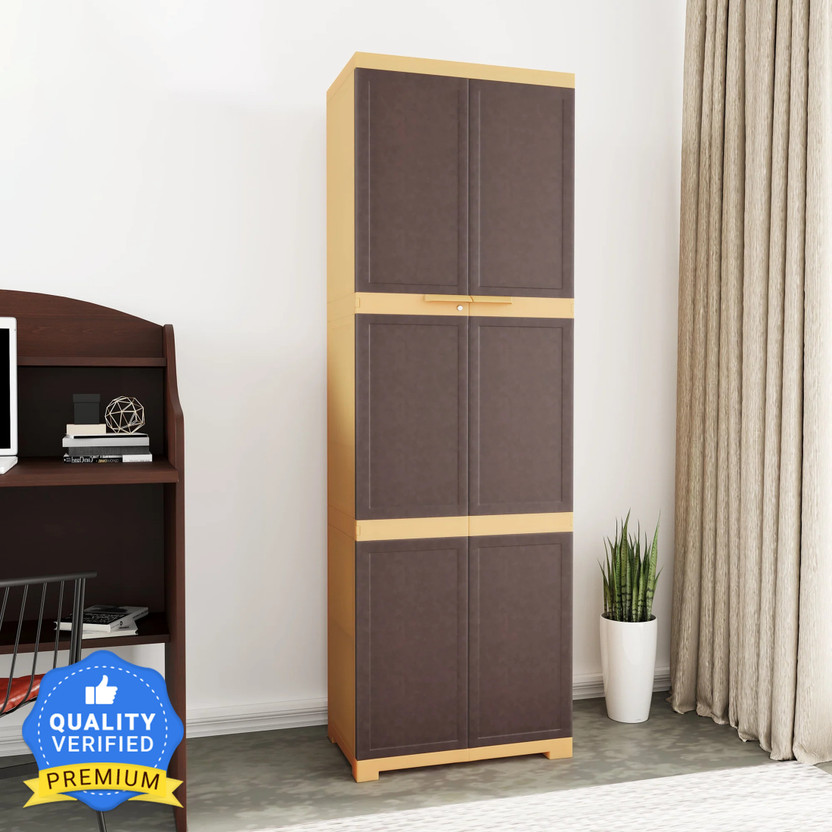 Nilkamal Freedom FML Compact Plastic Cabinet for Storage Organizer|Adults & Kids| Plastic Almirah(Finish Color - Weathered Brown & Biscuit, DIY(Do-It-Yourself))
