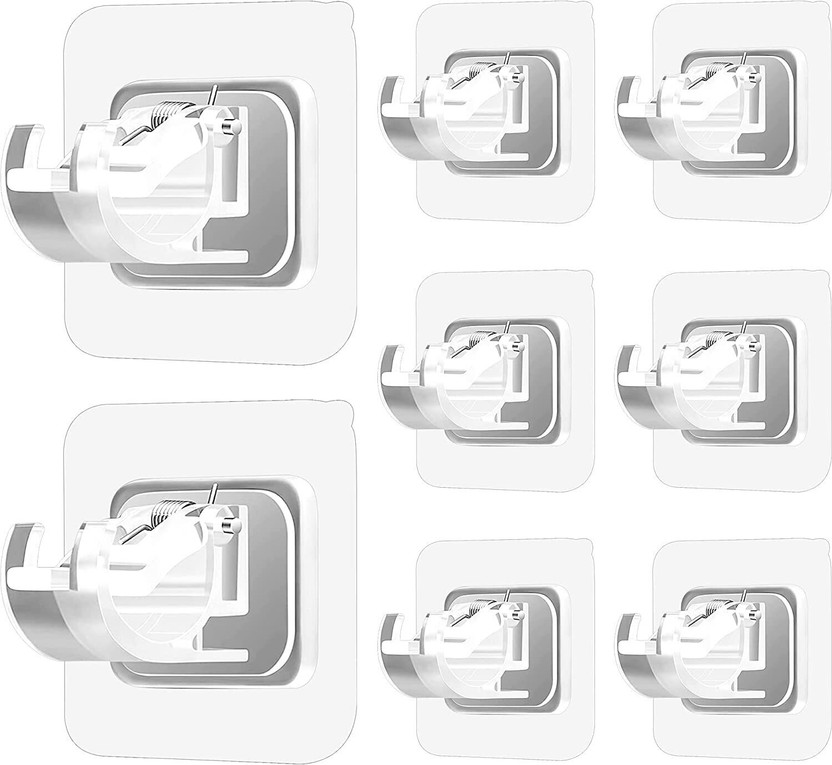 QXORE Silver Rod Rail Bracket, Curtain Hooks, Curtain Knobs(Pack of 8)