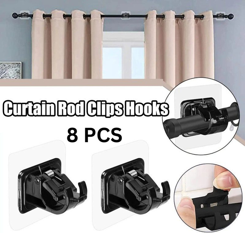 Rightmark Black Curtain Hooks, Curtain Knobs, Curtain Rods(Pack of 8)