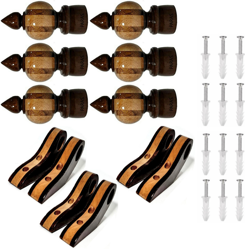 Paras Beige Curtain Knobs, Rod Rail Bracket, Curtain Hooks, Curtain Rods, Curtain Rings Metal(Pack of 3)